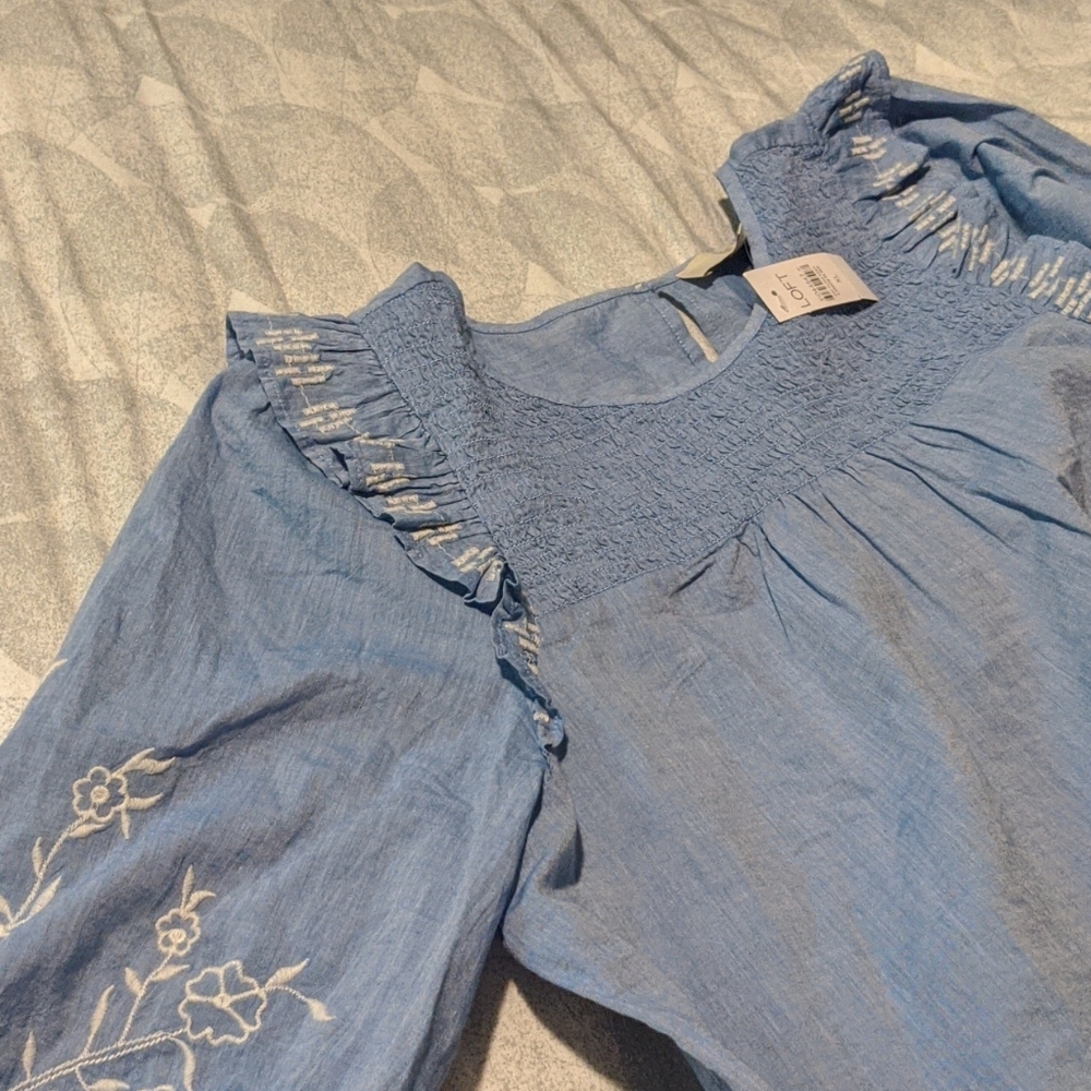 Loft XL princess sleeve blue cotton blouse